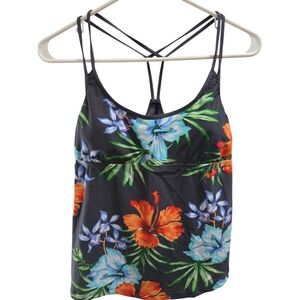 Kona Sol Tankini Swim Top Tropical Floral Print Beach Summer SZ M